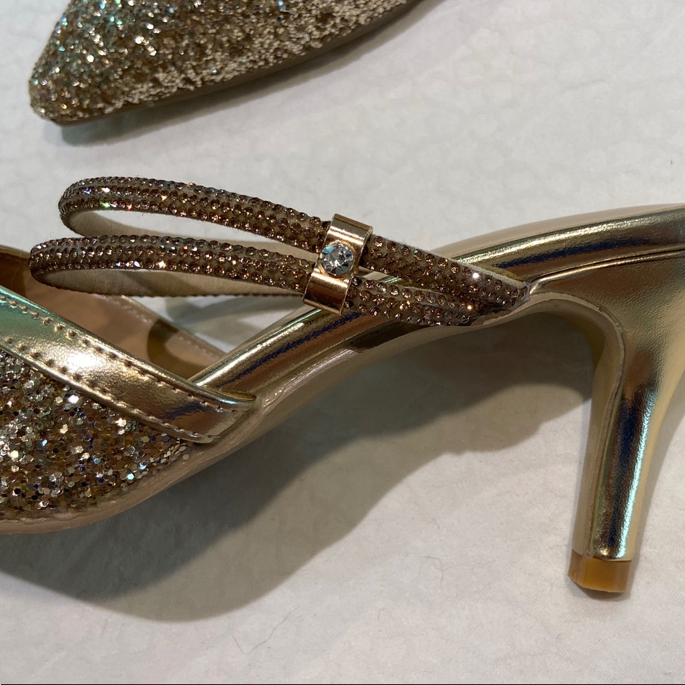 Gold Glitter Heels with Metallic Strap - Picture 6 of 6